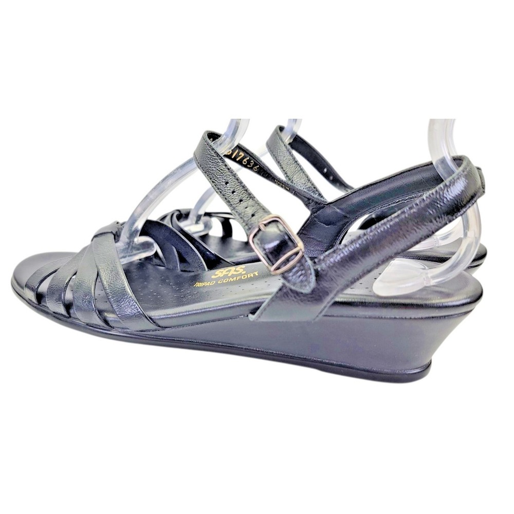 SAS Women's Strappy Quarter Strap Black Patent Leather Wedge Sandals Size 11 S - Picture 10 of 14